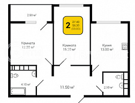 2-комнатная квартира, 59.8 м2