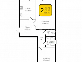 2-комнатная квартира, 68.8 м2