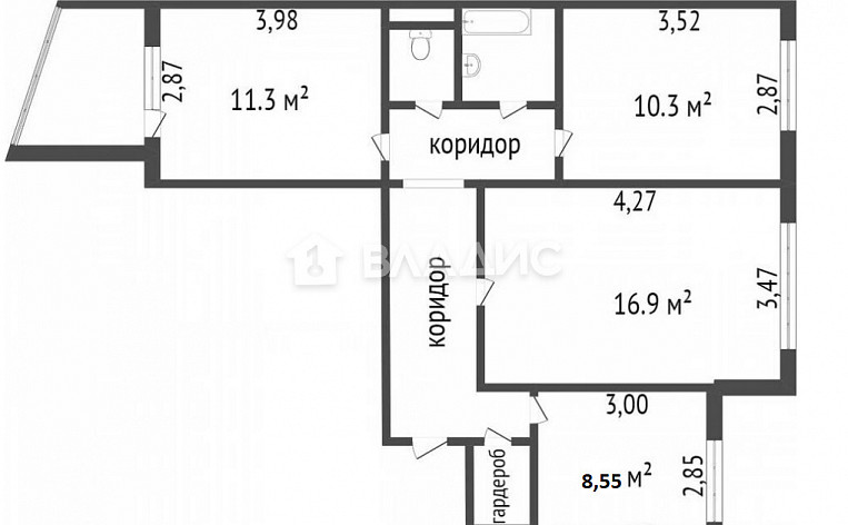 3-Комнатная квартира 62.70м², эт. 4, фото 26