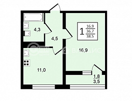 1-комнатная квартира, 38.5 м2