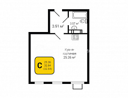 1-комнатная квартира, 32.84 м2