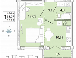 1-комнатная квартира, 36.12 м2