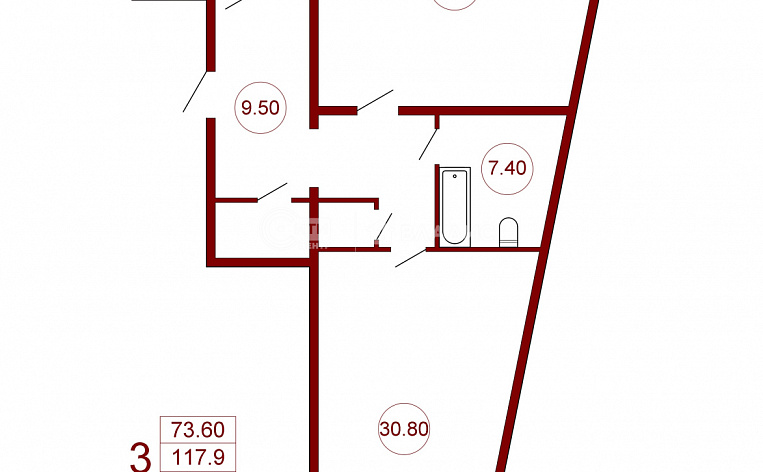 3-комнатная квартира, 122.6 м2, эт. 4, id: 733266, фото 6