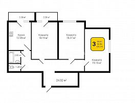 3-комнатная квартира, 100 м2