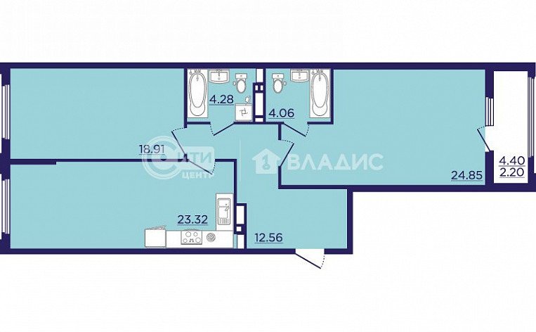 2-комнатная квартира, 64.35 м2, эт. 10, id: 1073679, фото 8