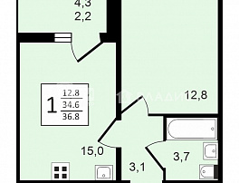 1-комнатная квартира, 36.9 м2