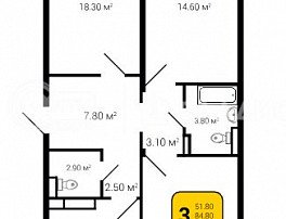 3-комнатная квартира, 84.8 м2
