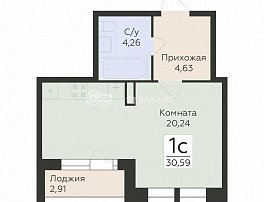 1-комнатная квартира, 30.59 м2