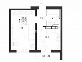 1-комнатная квартира, 38.2 м2