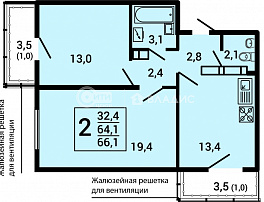 2-комнатная квартира, 66.1 м2