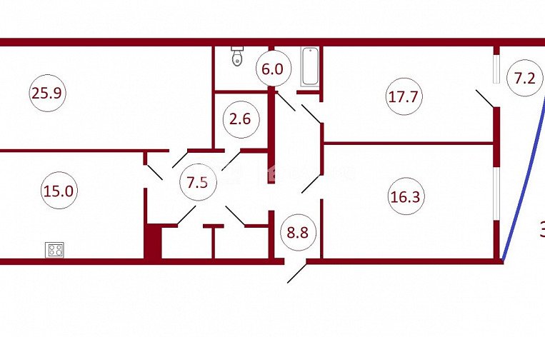 3-комнатная квартира, 115.4 м2, эт. 8, id: 733233, фото 7
