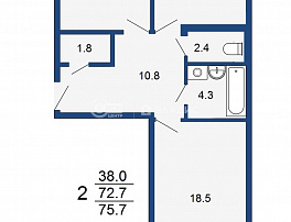 2-комнатная квартира, 75.7 м2