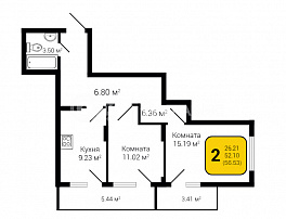 2-комнатная квартира, 56.53 м2