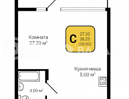 1-комнатная квартира, 39.9 м2