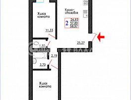 2-комнатная квартира, 58.97 м2