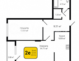 2-комнатная квартира, 55.1 м2