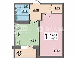 1-комнатная квартира, 35.38 м2