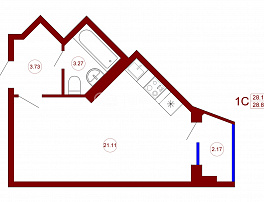 1-комнатная квартира, 29.25 м2