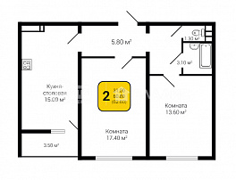 2-комнатная квартира, 62.6 м2