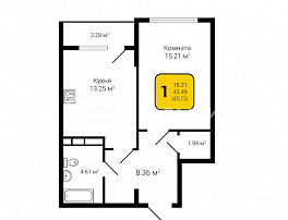 1-комнатная квартира, 45.13 м2
