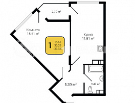 1-комнатная квартира, 37.63 м2