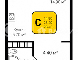 1-комнатная квартира, 28.4 м2