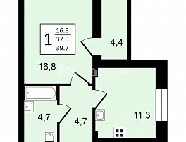 1-комнатная квартира, 39.7 м2