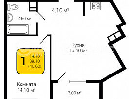 1-комнатная квартира, 40.6 м2