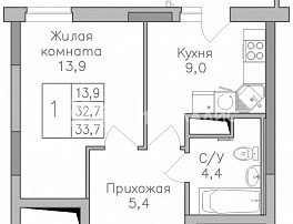 1-комнатная квартира, 33.7 м2