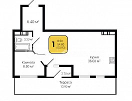 1-комнатная квартира, 60.9 м2