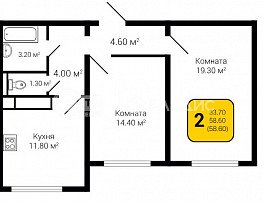 2-комнатная квартира, 58.6 м2