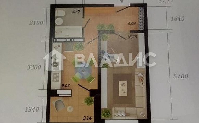 1-Комнатная квартира 36.30м², эт. 10, фото 9