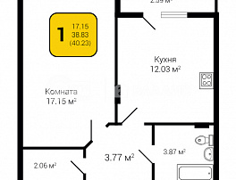 1-комнатная квартира, 40.23 м2