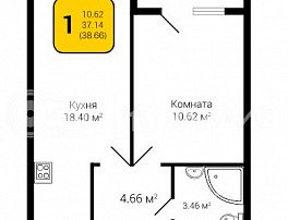 1-комнатная квартира, 38.66 м2