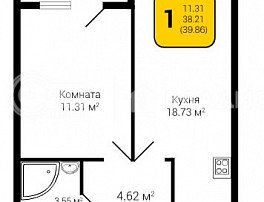 1-комнатная квартира, 39.86 м2