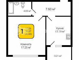 1-комнатная квартира, 40.68 м2