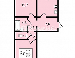 3-комнатная квартира, 65.9 м2