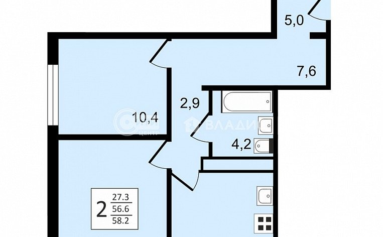 2-комнатная квартира, 58.2 м2, эт. 14, id: 1003080, фото 28