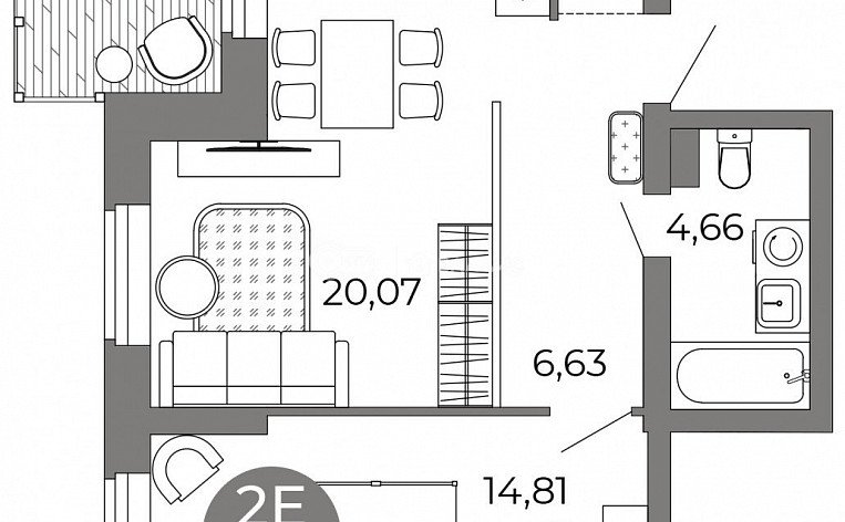 2-комнатная квартира, 49.58 м2, эт. 1, id: 1067004, фото 6