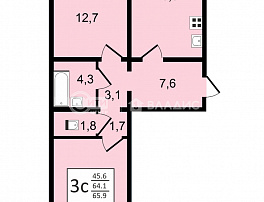 3-комнатная квартира, 65.9 м2