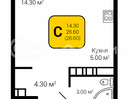 1-комнатная квартира, 26.6 м2