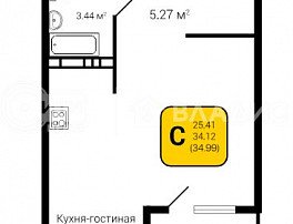 1-комнатная квартира, 34.99 м2