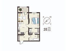 1-комнатная квартира, 42.45 м2