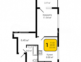 1-комнатная квартира, 32.09 м2