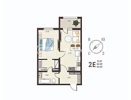 1-комнатная квартира, 42.45 м2