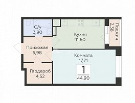 1-комнатная квартира, 44.9 м2