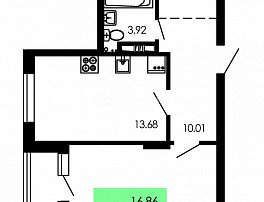 1-комнатная квартира, 45.87 м2