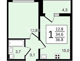 1-комнатная квартира, 36.8 м2