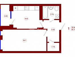 1-комнатная квартира, 40.1 м2