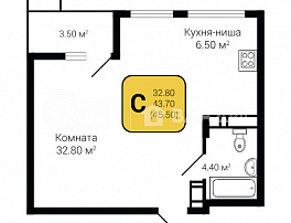 1-комнатная квартира, 45.5 м2